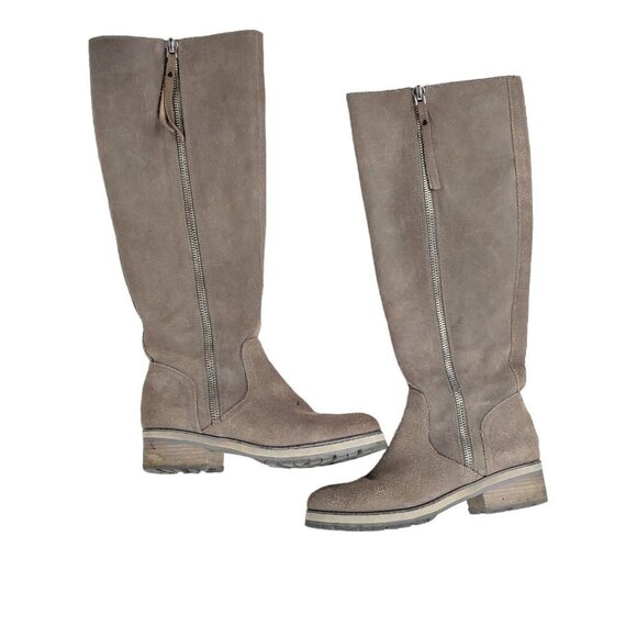Kelsi Dagger Brooklyn Boots Taupe Lug Sole Riding Full Zip KDB Womens Size 8.5 - Picture 1 of 12